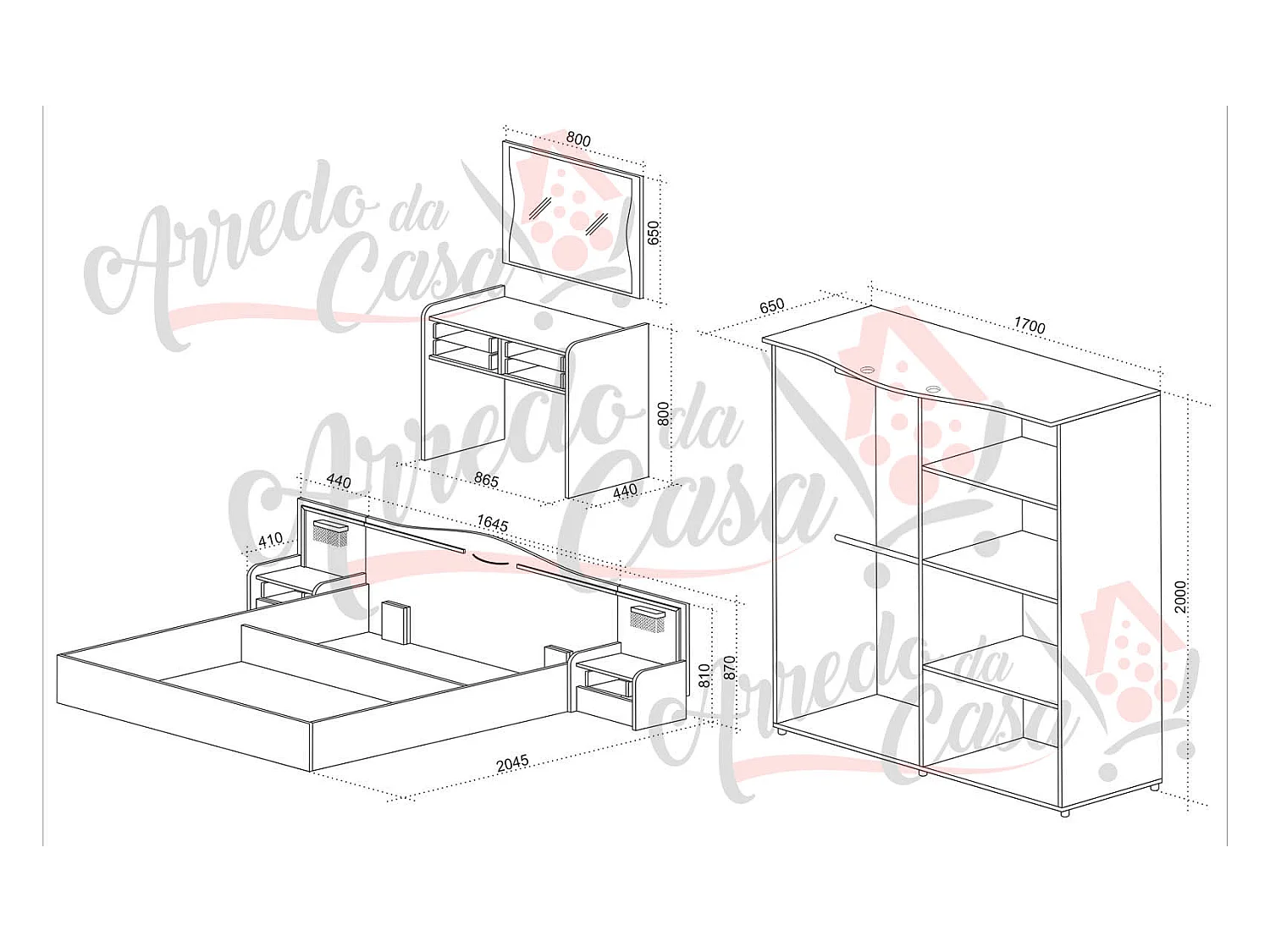Camera da letto rovere e grigio CDLU30