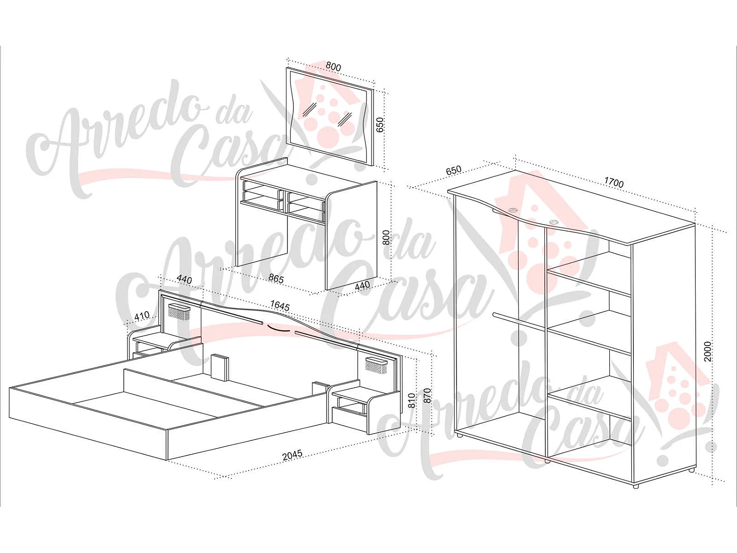 Camera da letto rovere e grigio CDLU30