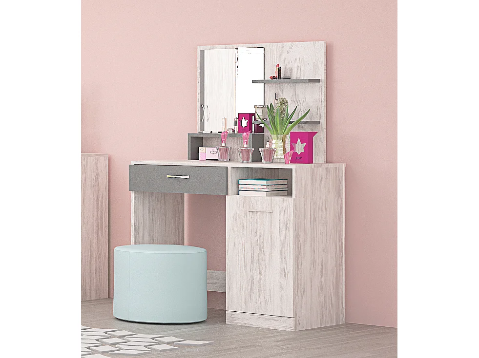 Cameretta completa con letto a una piazza e mezza 120x190 cm rovere bianco e antracite CBG17