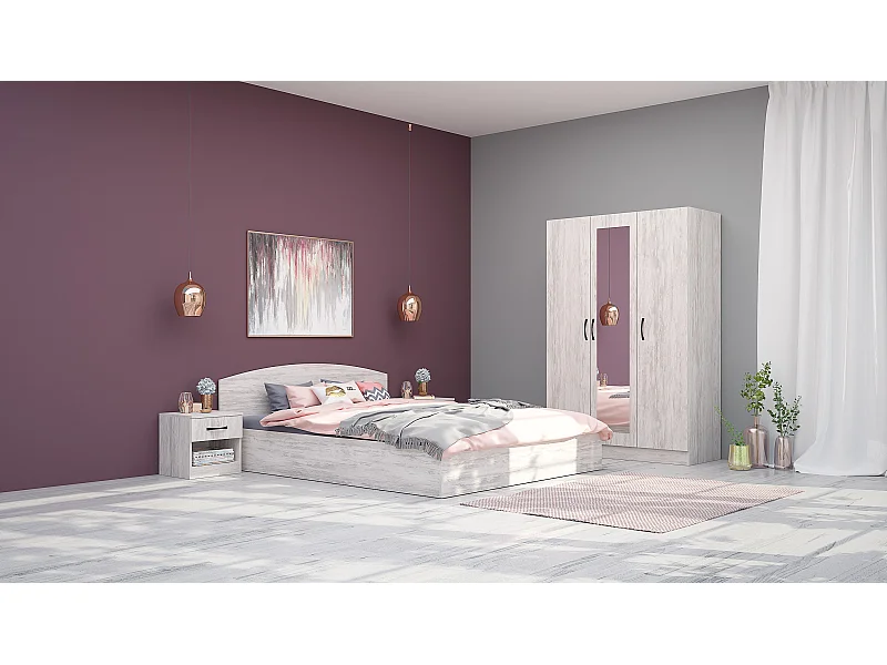 Camera matrimoniale da letto 160x200 completa effetto legno bianco CMG41