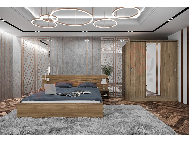 Camera da letto con letto e armadio noce CDLI34