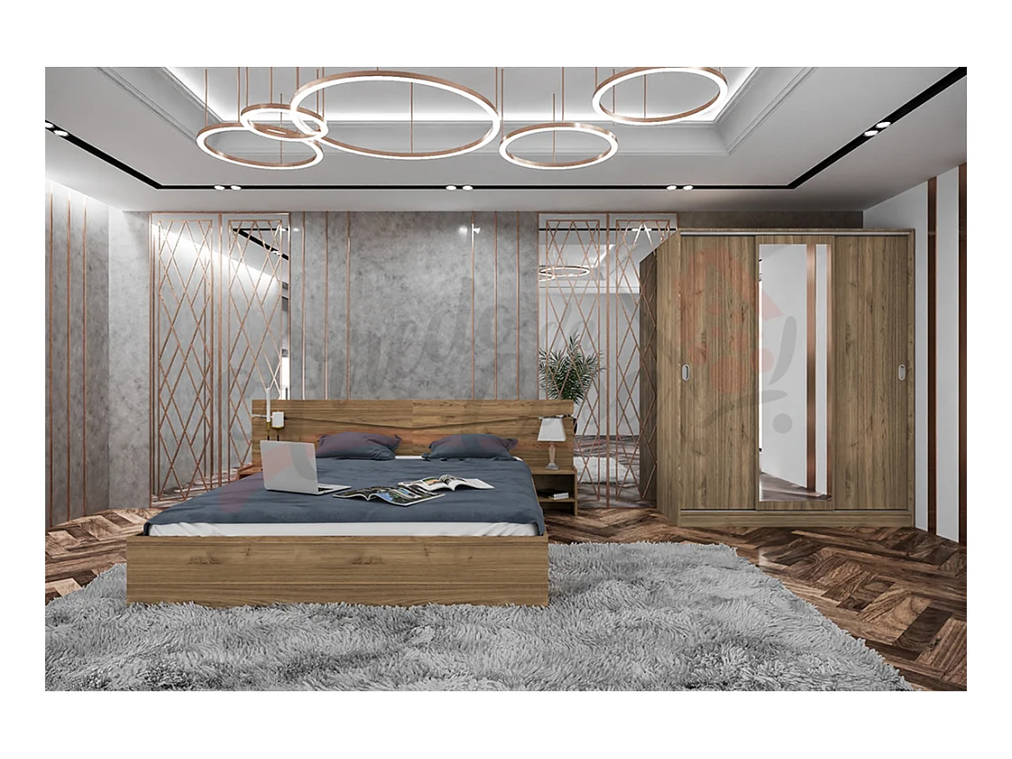 Camera da letto con letto e armadio noce CDLI34