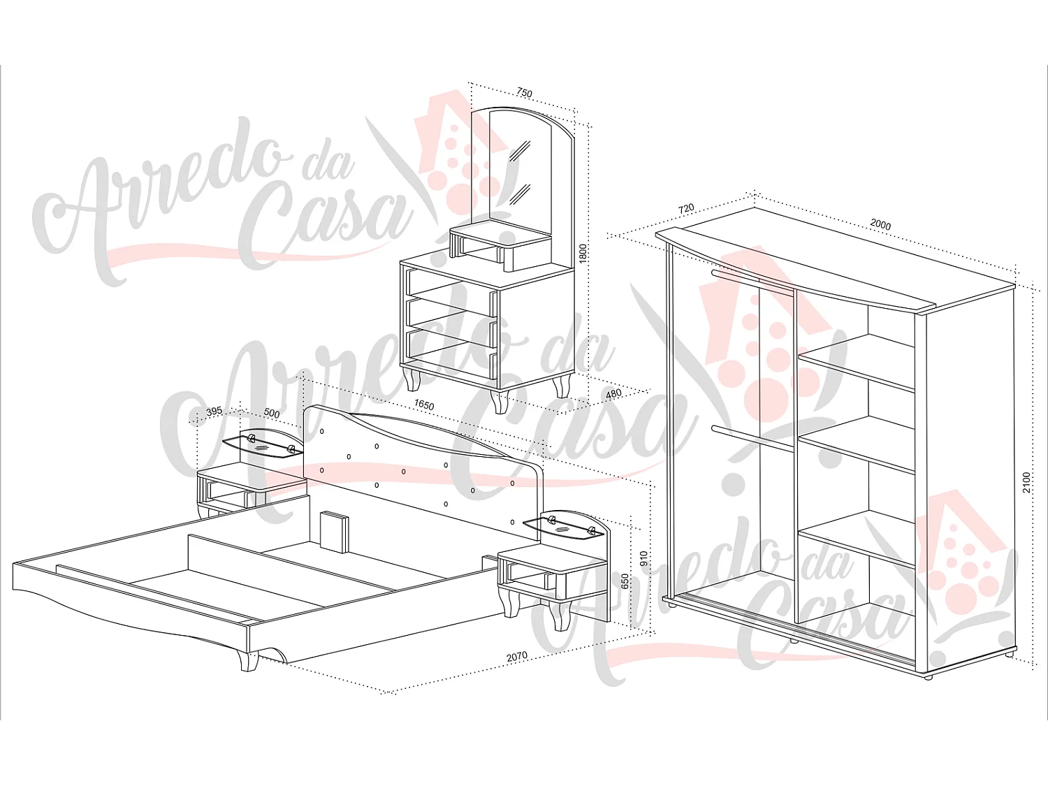 Camera da letto completa viola e bianco legno CDLU6