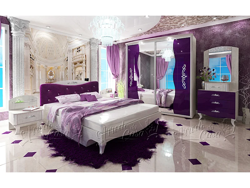 Camera da letto completa viola e bianco legno CDLU6
