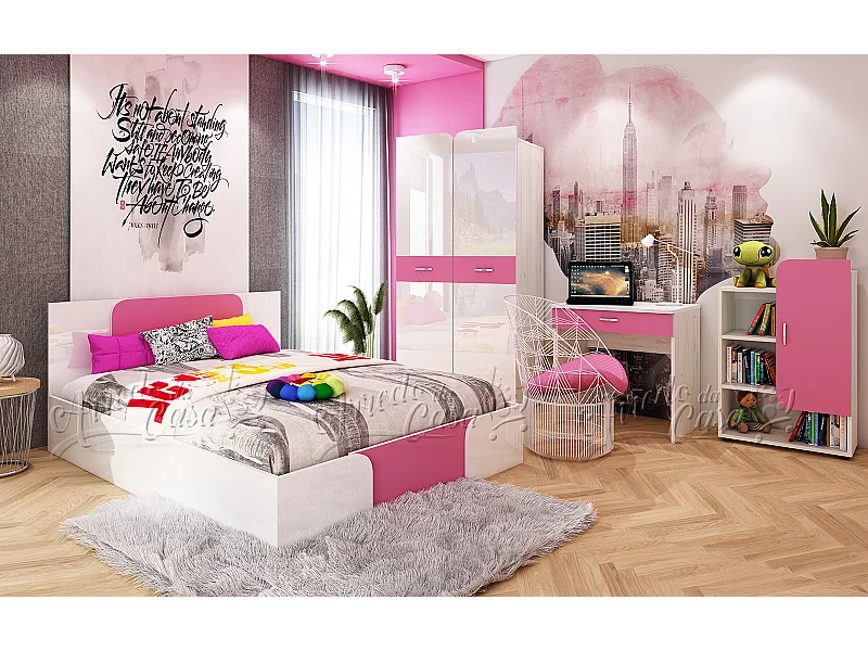 Cameretta completa moderna per ragazzi bianco e rosa CCU19