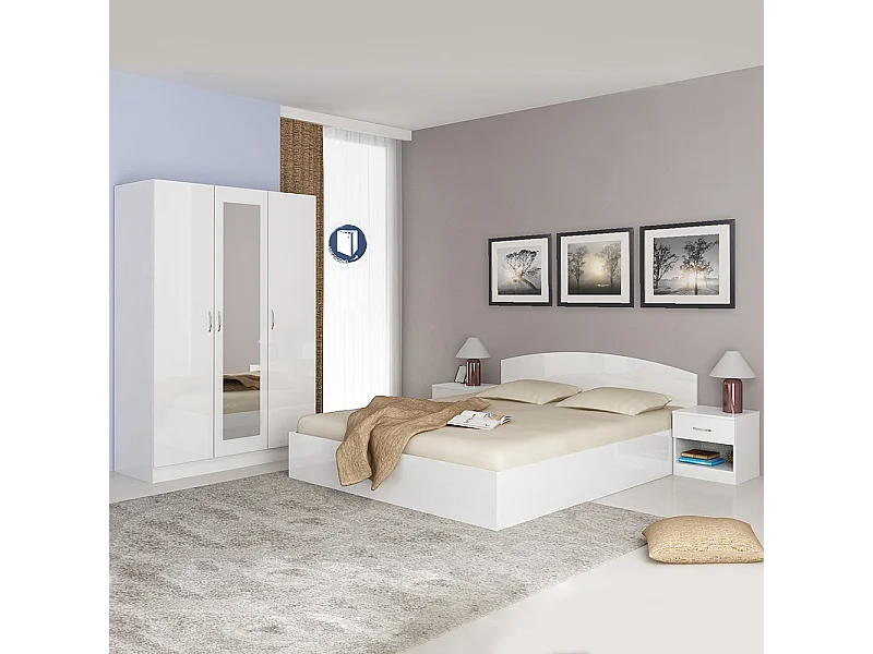 Camera matrimoniale da letto 160x200 completa effetto laccato bianco lucido CMG41