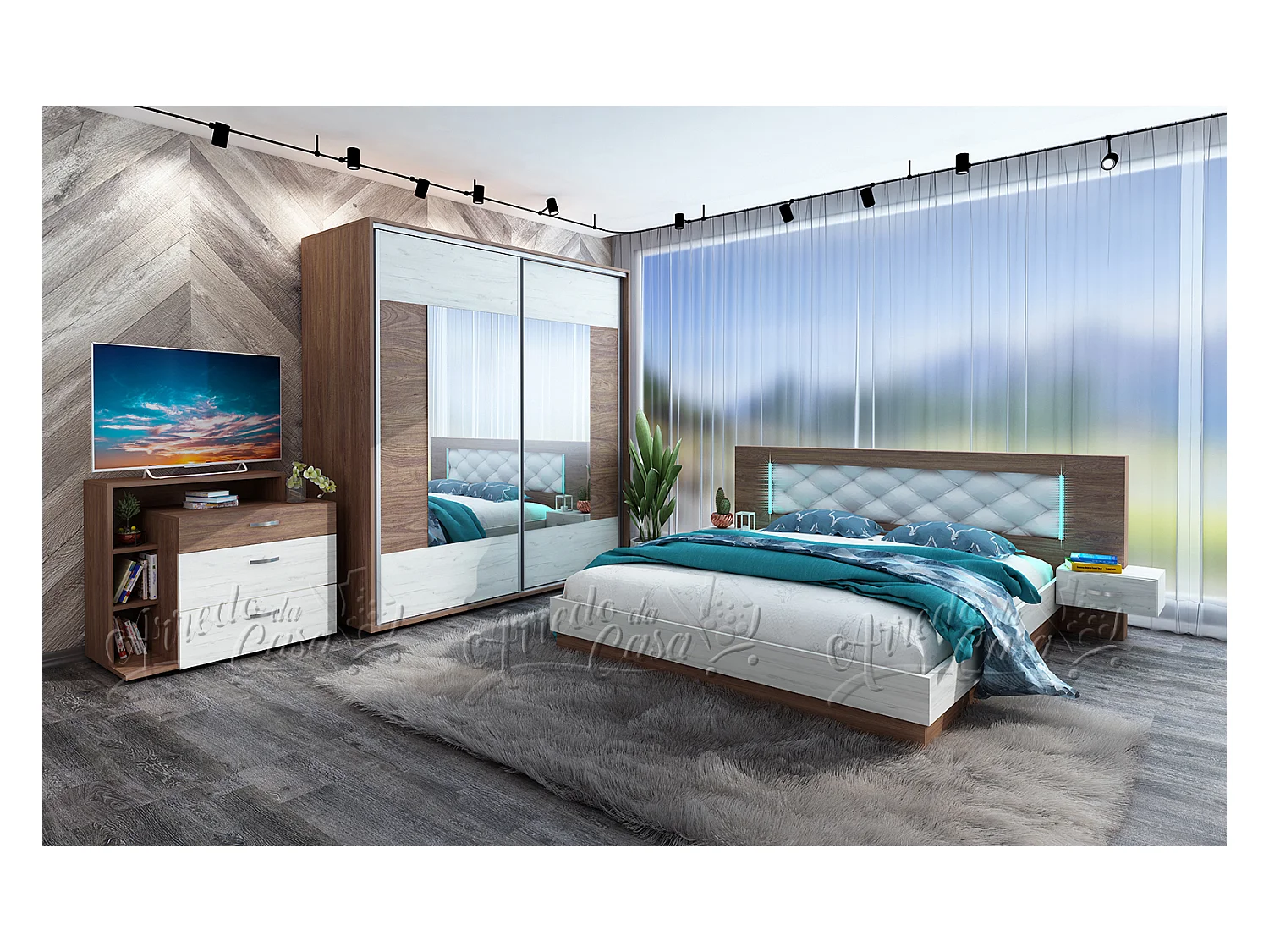 Camera da letto completa bianca/marrone CDLU13