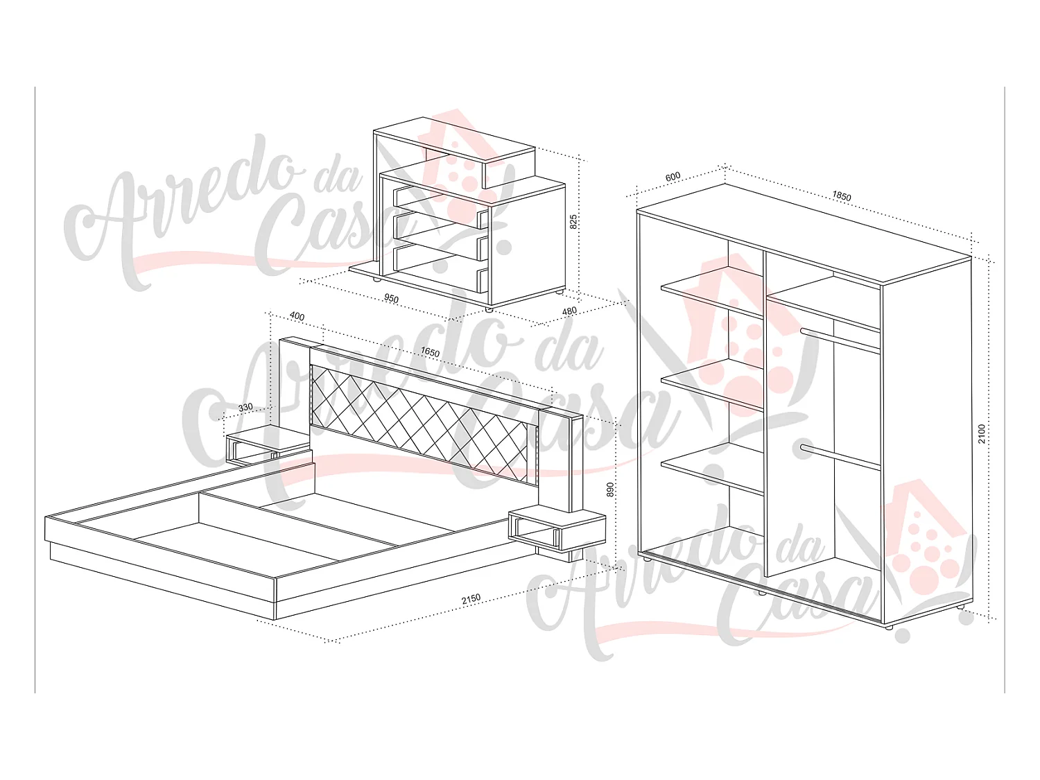 Camera da letto completa bianca/marrone CDLU13