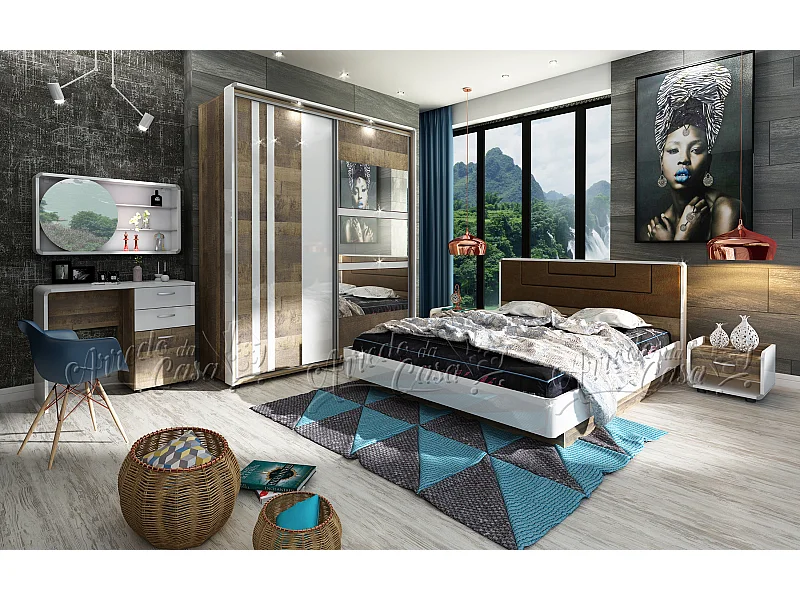 Camera da letto completa bianco/noce CDLU22