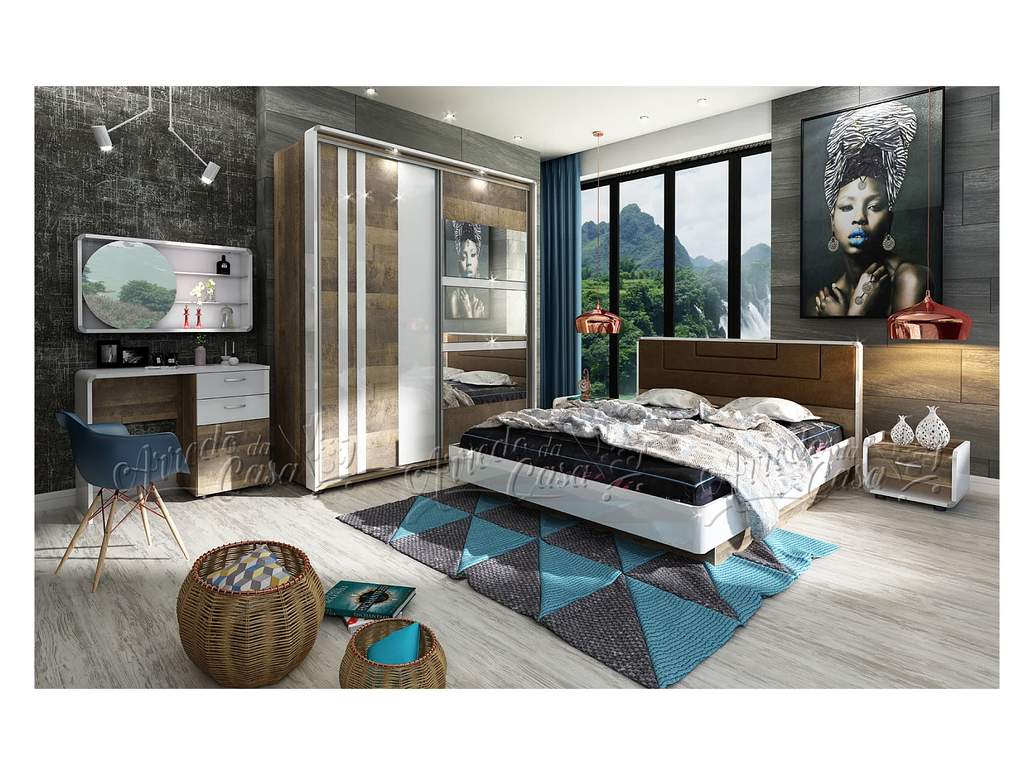 Camera da letto completa bianco/noce CDLU22