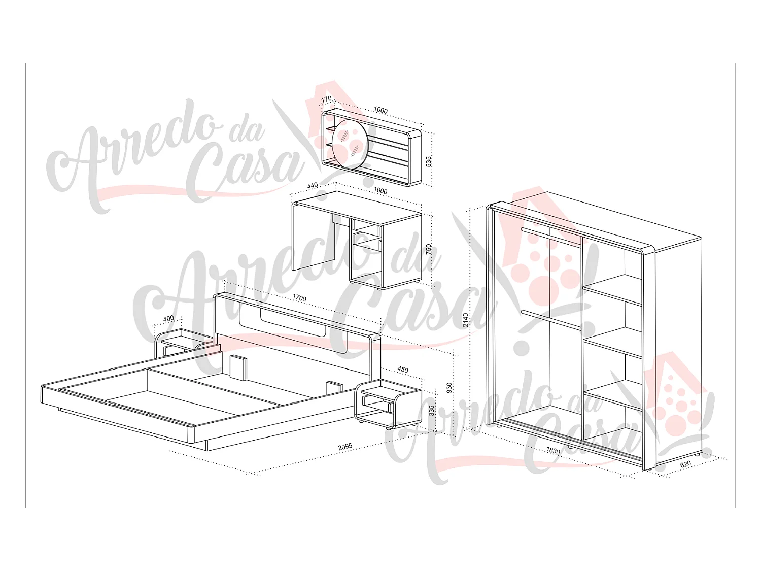 Camera da letto completa bianco/noce CDLU22