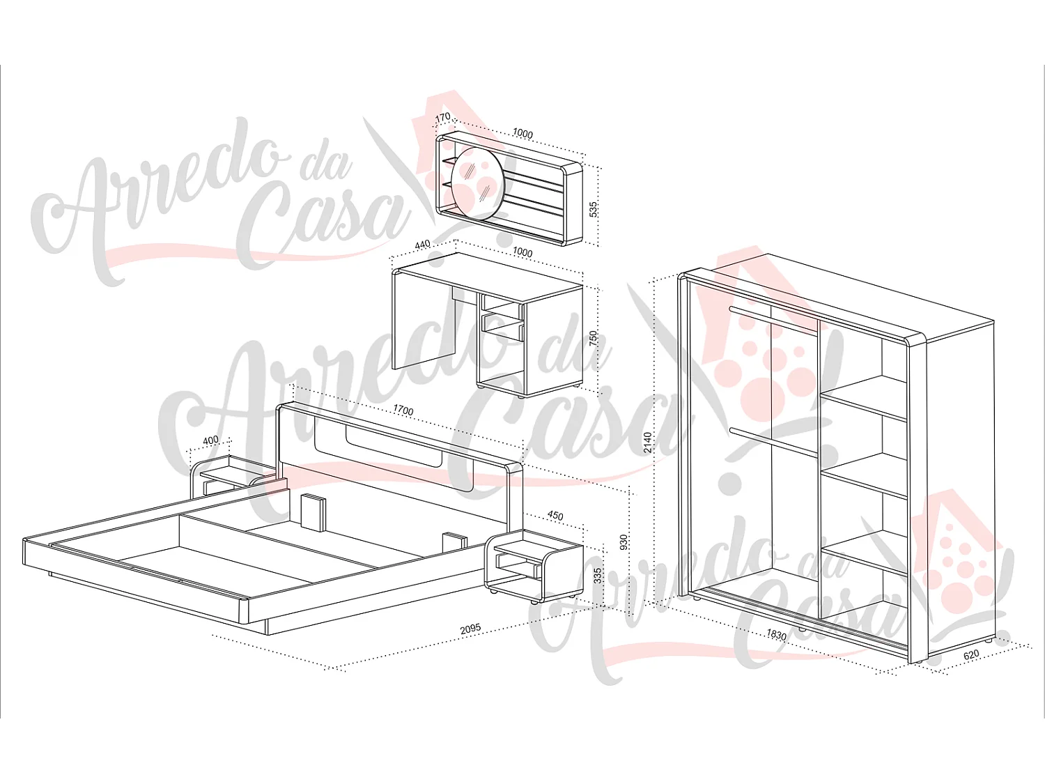 Camera da letto completa bianco/noce CDLU22