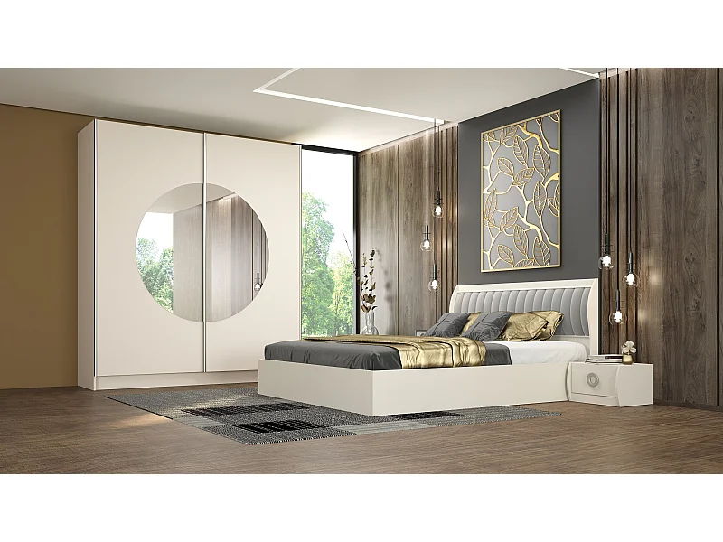 Camera da letto completa con letto contenitore 160x200 cm color Cashmere CMG8