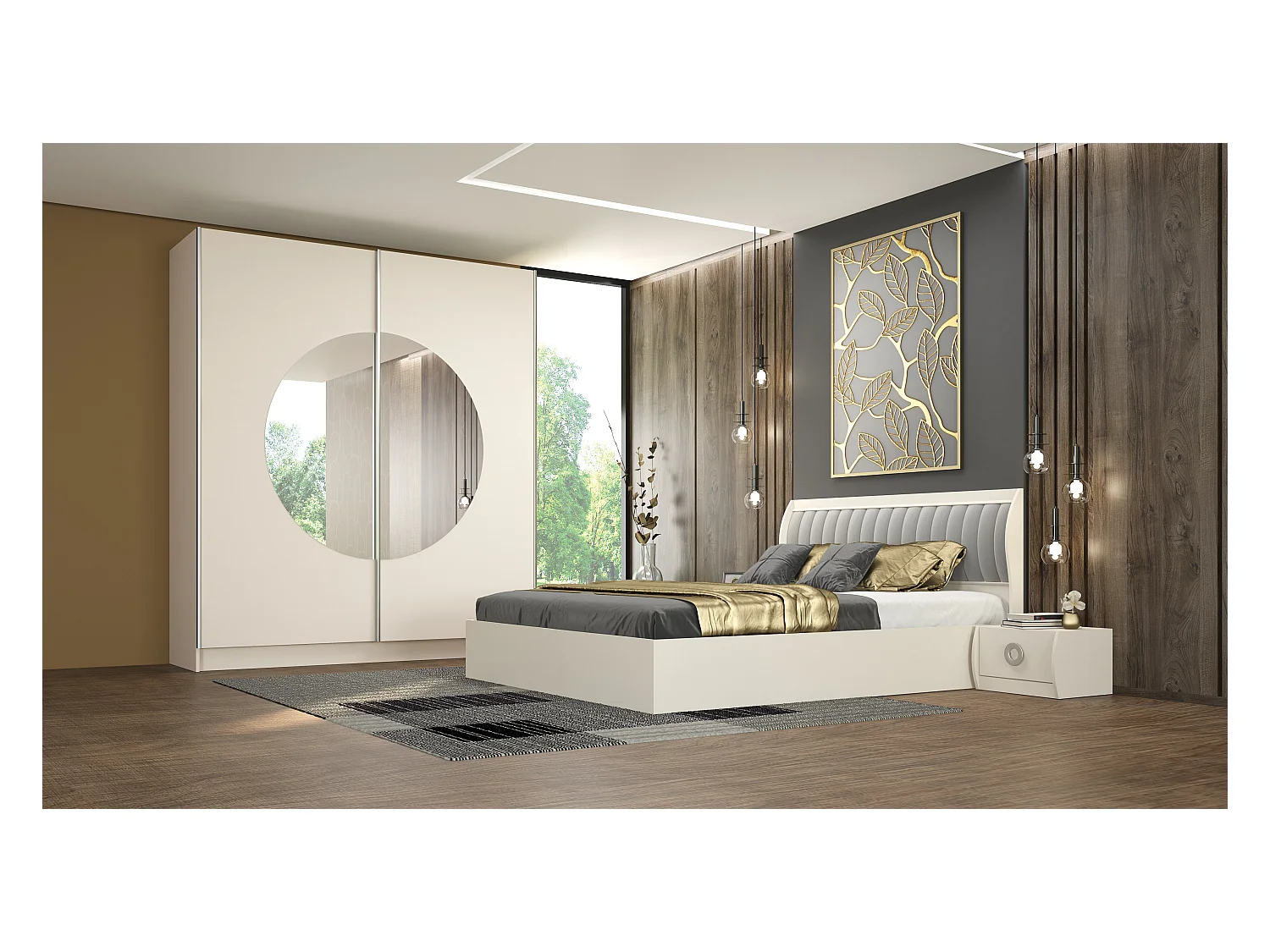 Camera da letto completa con letto contenitore 160x200 cm color Cashmere CMG8