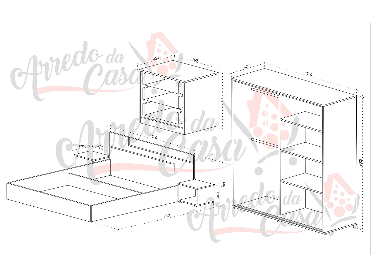 Camera da letto completa grigia CDLU8
