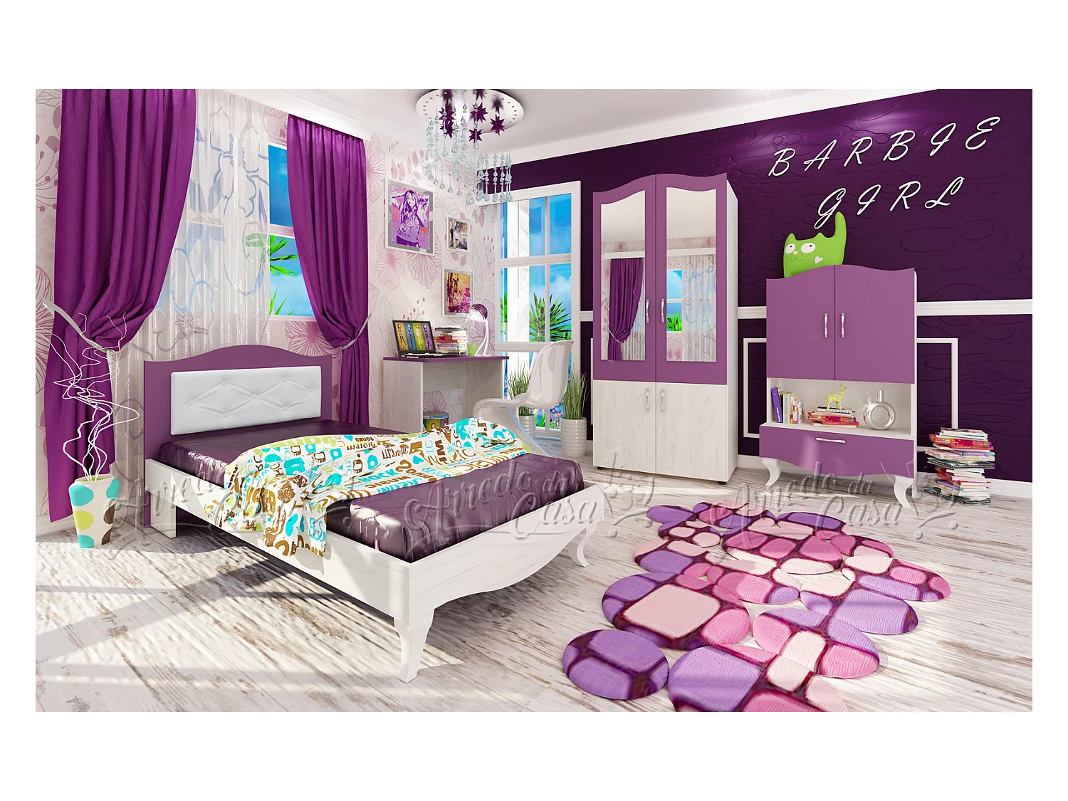 Cameretta per ragazza viola e rovere CCU2