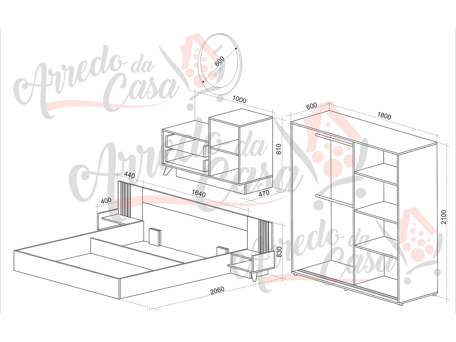 Camera da letto matrimoniale cemento e quercia CDLU31