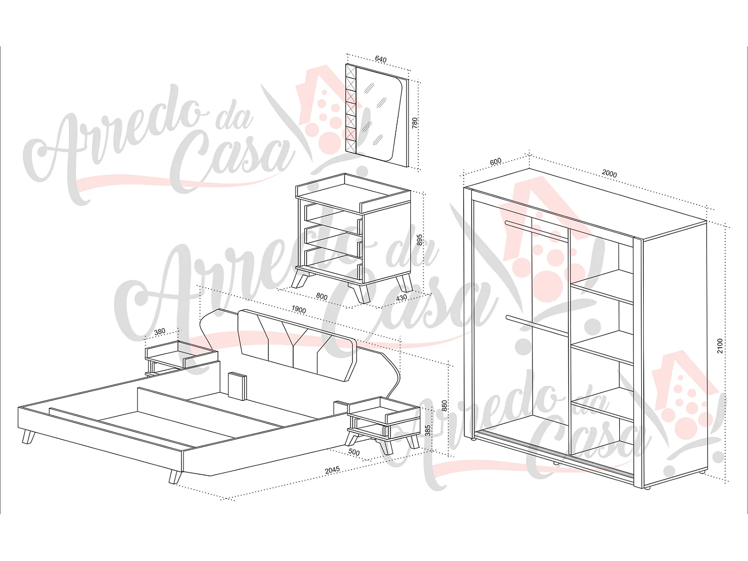 Camera da letto completa nero/castagno CDLU24