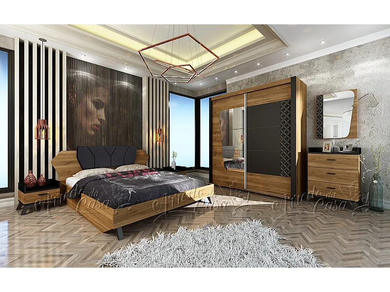 Camera da letto completa nero/castagno CDLU24