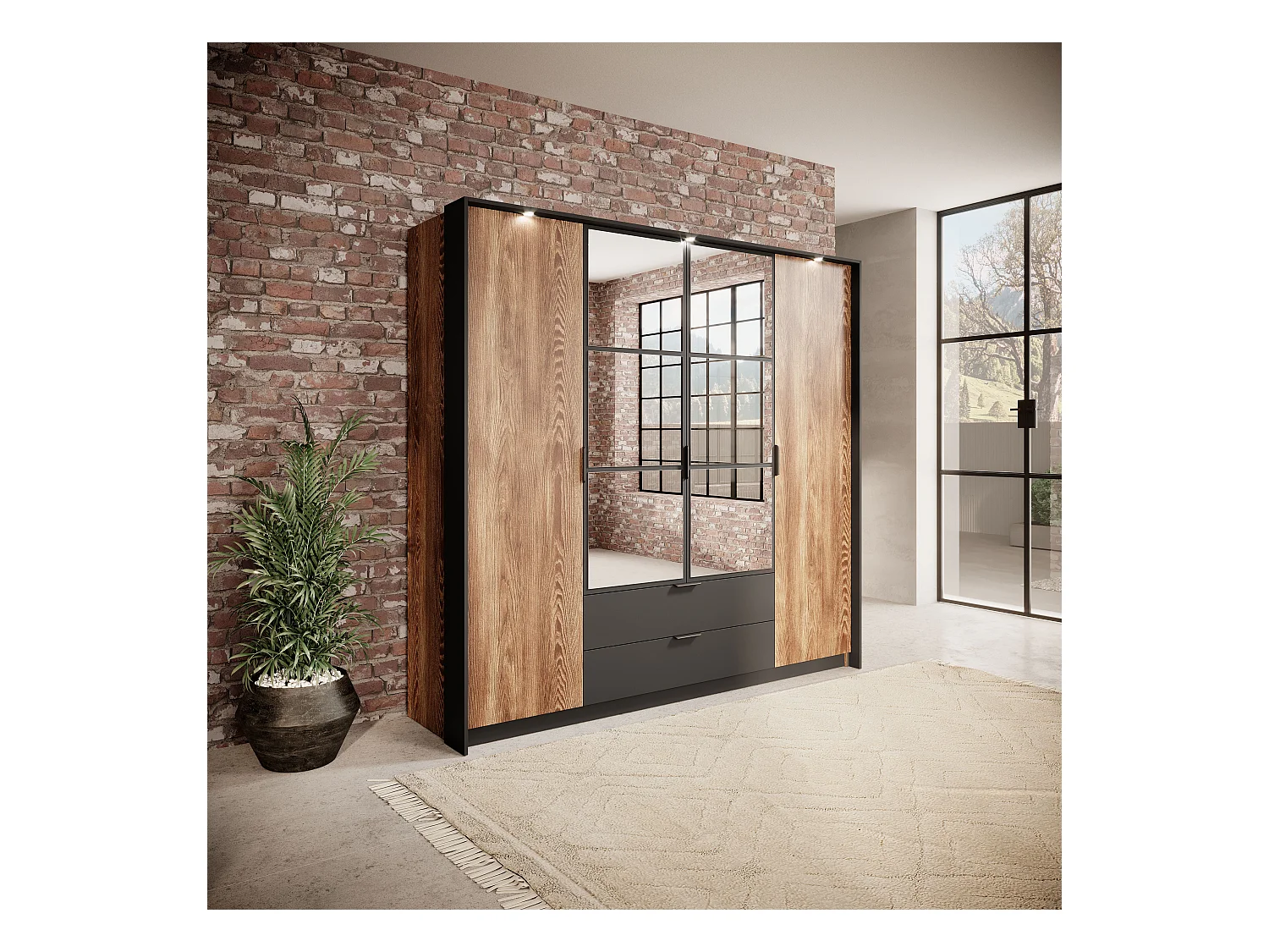 Camera da letto matrimoniale completa moderna marrone e nero CDLLK7