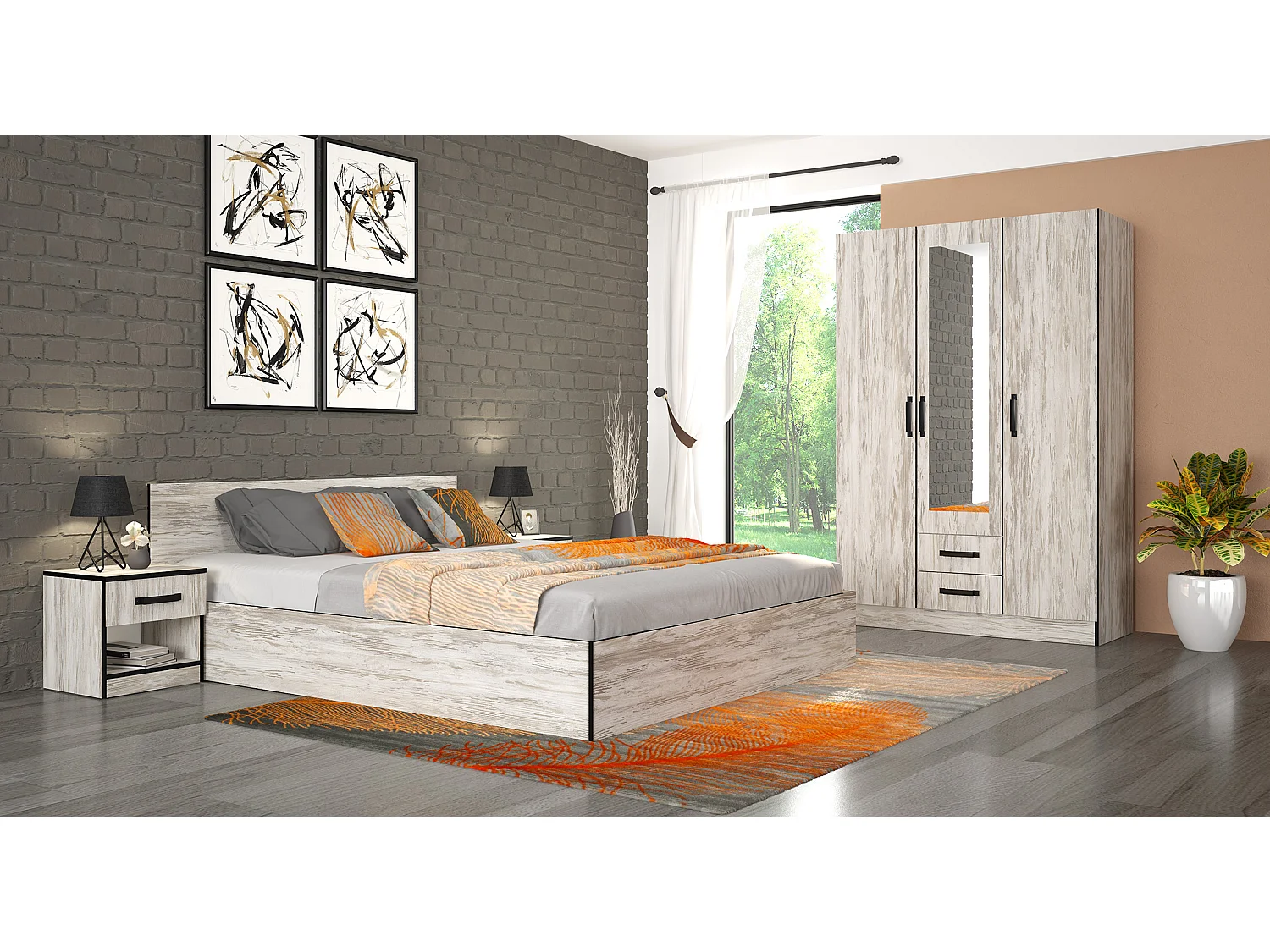 Camera da letto completa moderna bianco legno CMG47