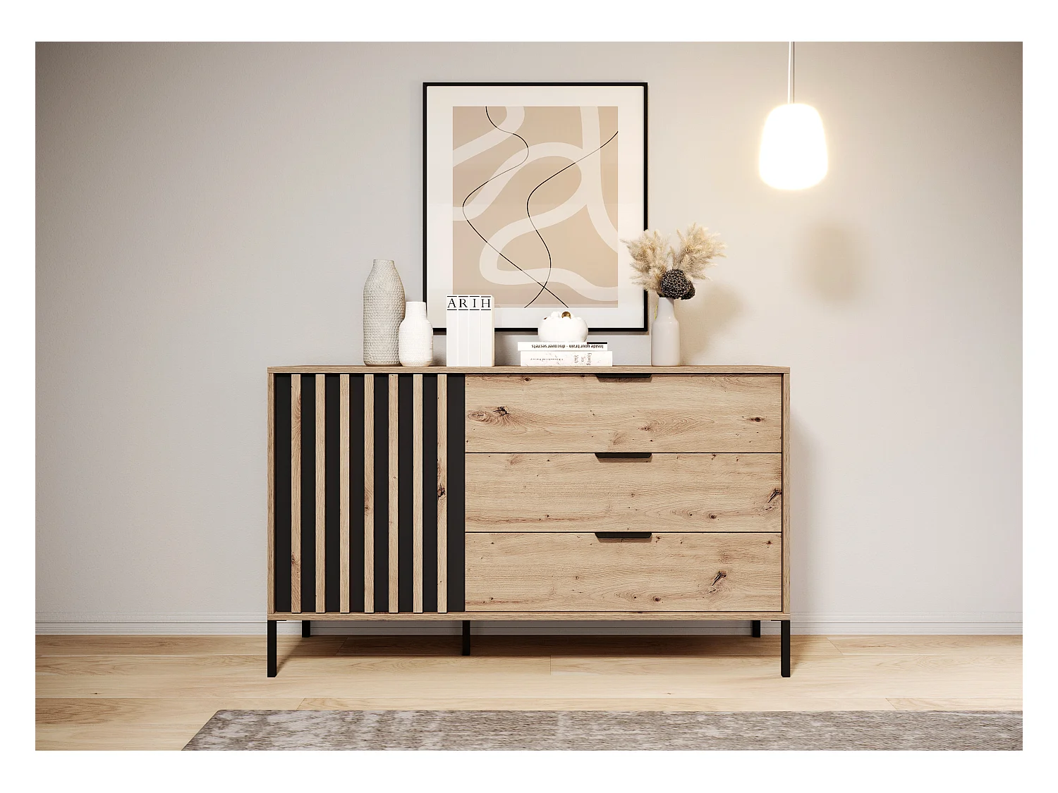 Camera da letto matrimoniale completa moderna rovere e nero CDLLK9