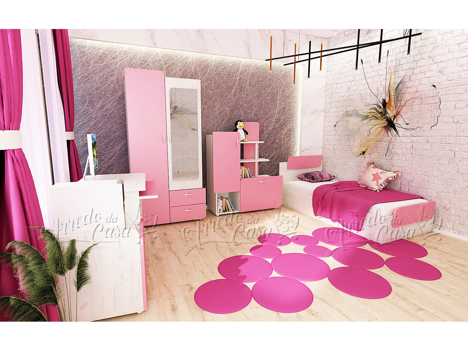 Cameretta per bambina rosa CCU11