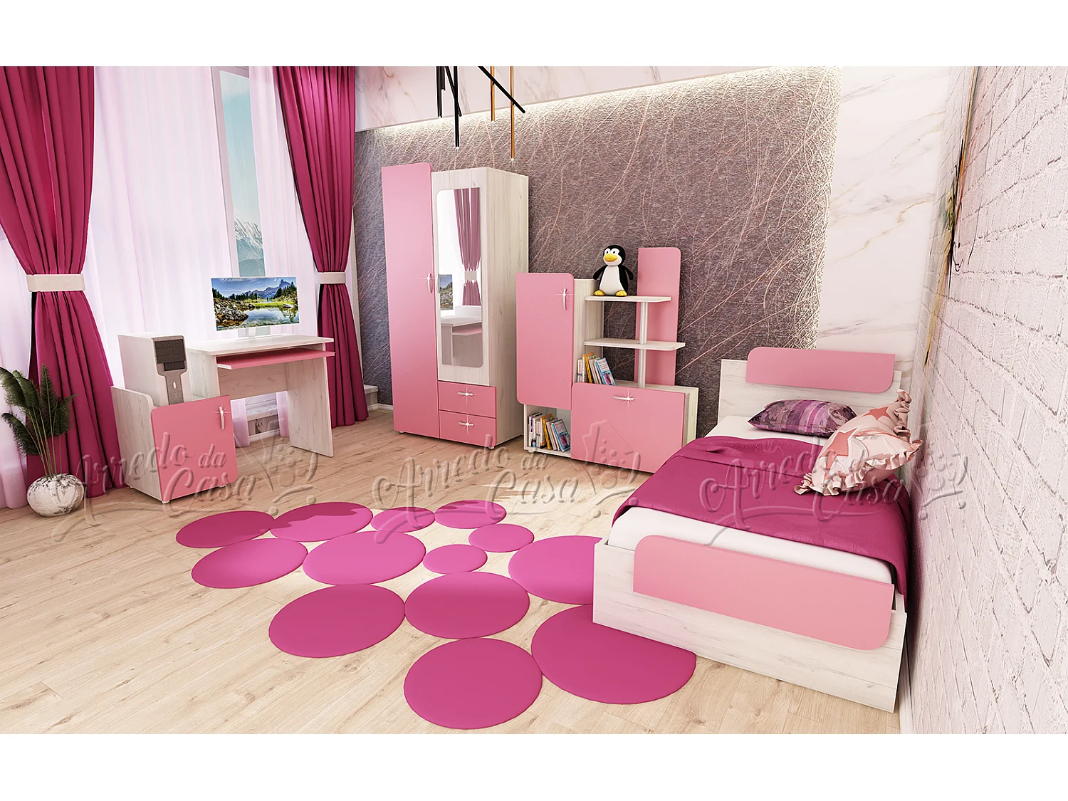 Cameretta per bambina rosa CCU11