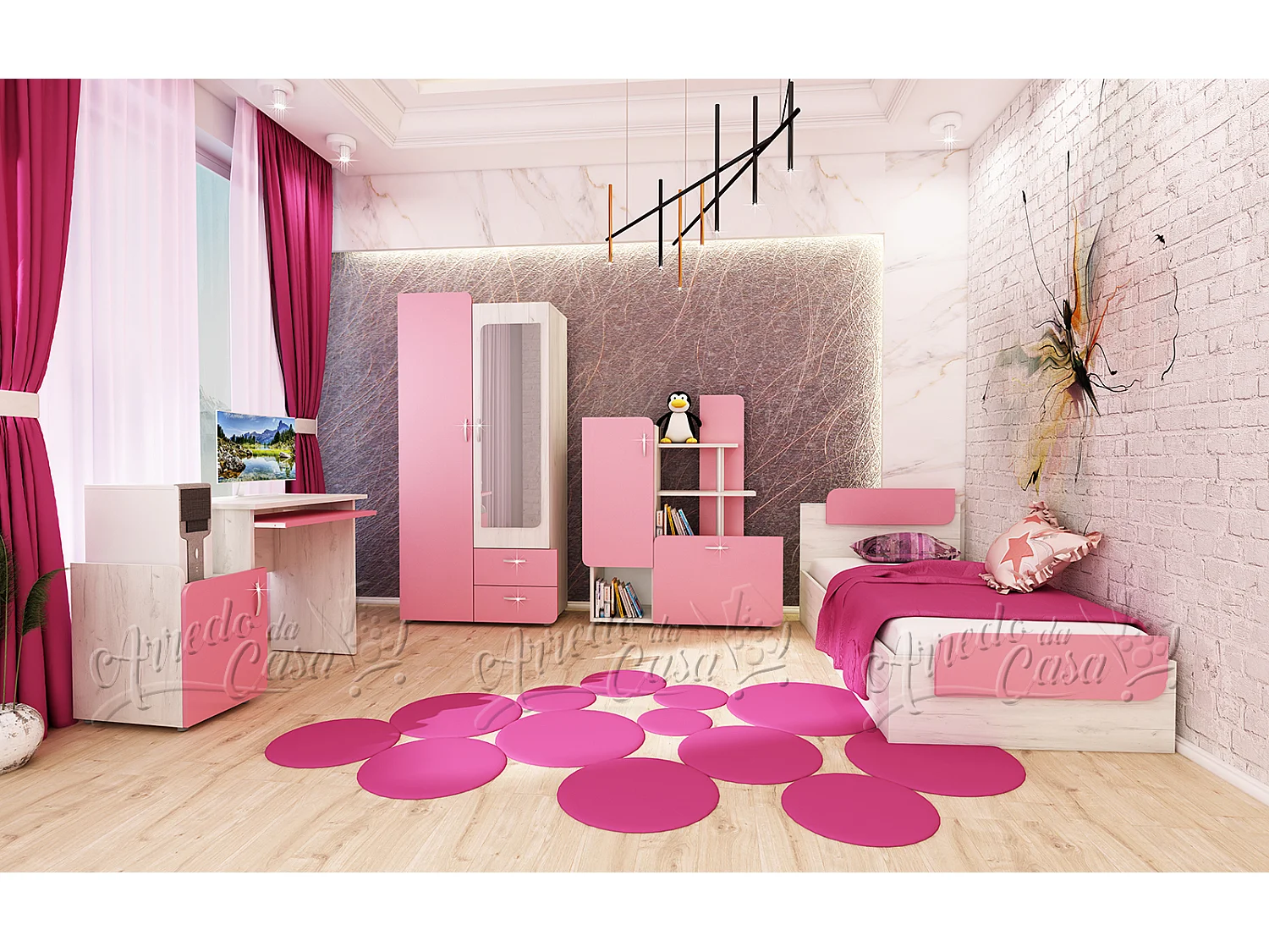 Cameretta per bambina rosa CCU11