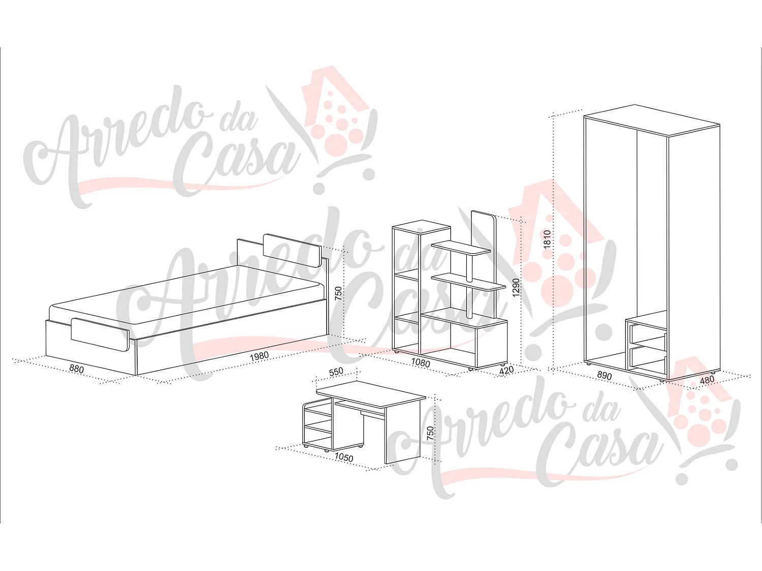 Cameretta per bambina rosa CCU11