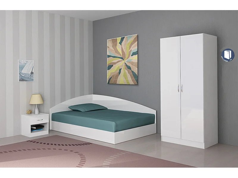 Cameretta 120x190 completa con letto a una piazza e mezza ad angolo bianco lucido CBG8