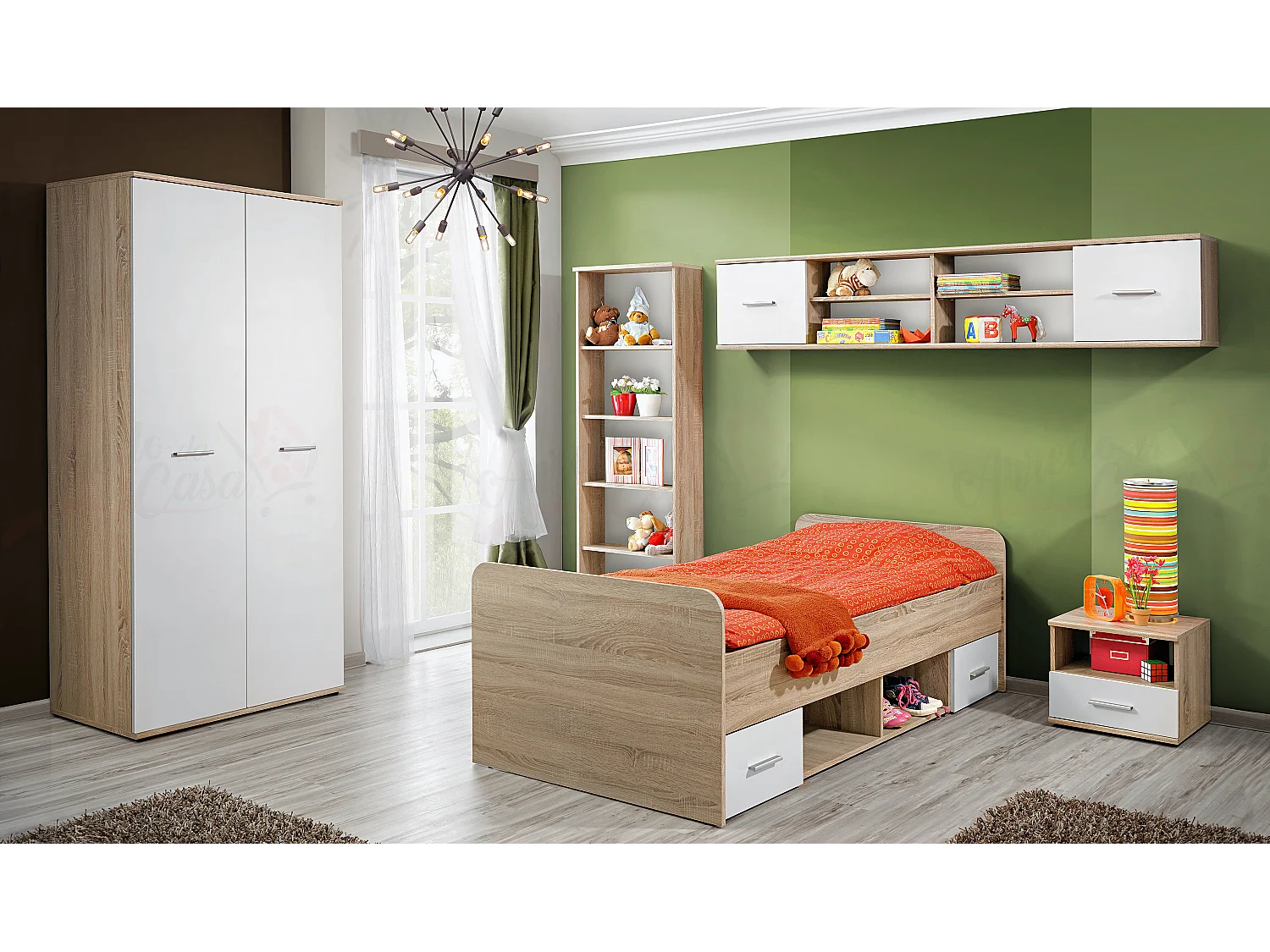 Cameretta moderna bianca e rovere per ragazzi CBP2