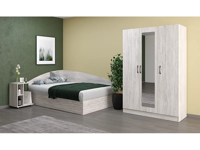 Cameretta 120x190 con letto a una piazza e mezza ad angolo e comodino moderno bianco legno CBG9