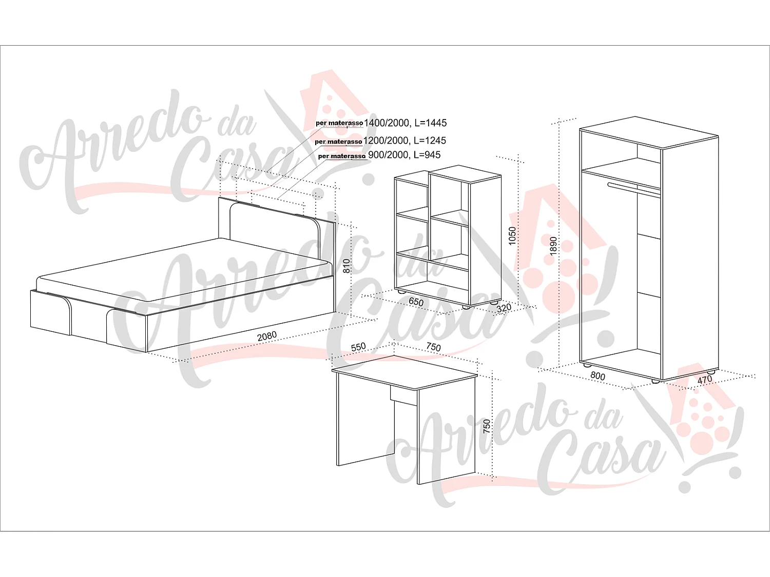 Cameretta completa moderna per ragazzi bianco e blu CCU19
