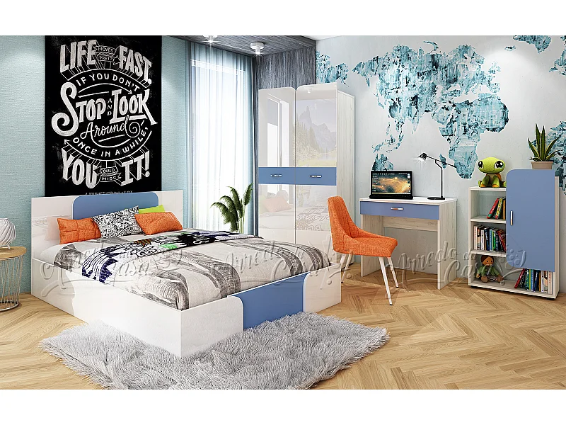 Cameretta completa moderna per ragazzi bianco e blu CCU19