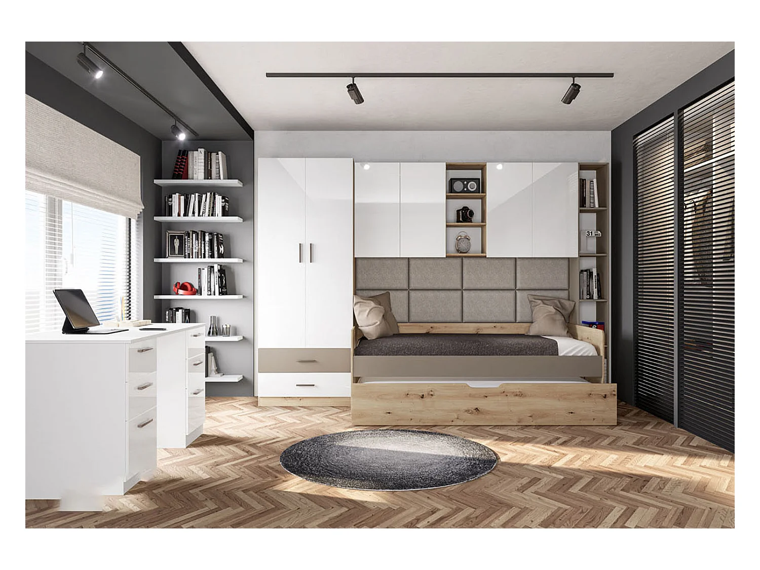 Cameretta completa rovere e bianco lucido due letti CCI14