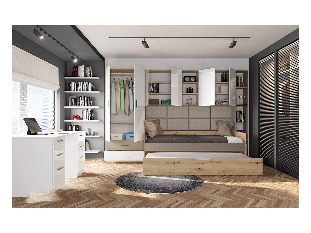 Cameretta completa rovere e bianco lucido due letti CCI14