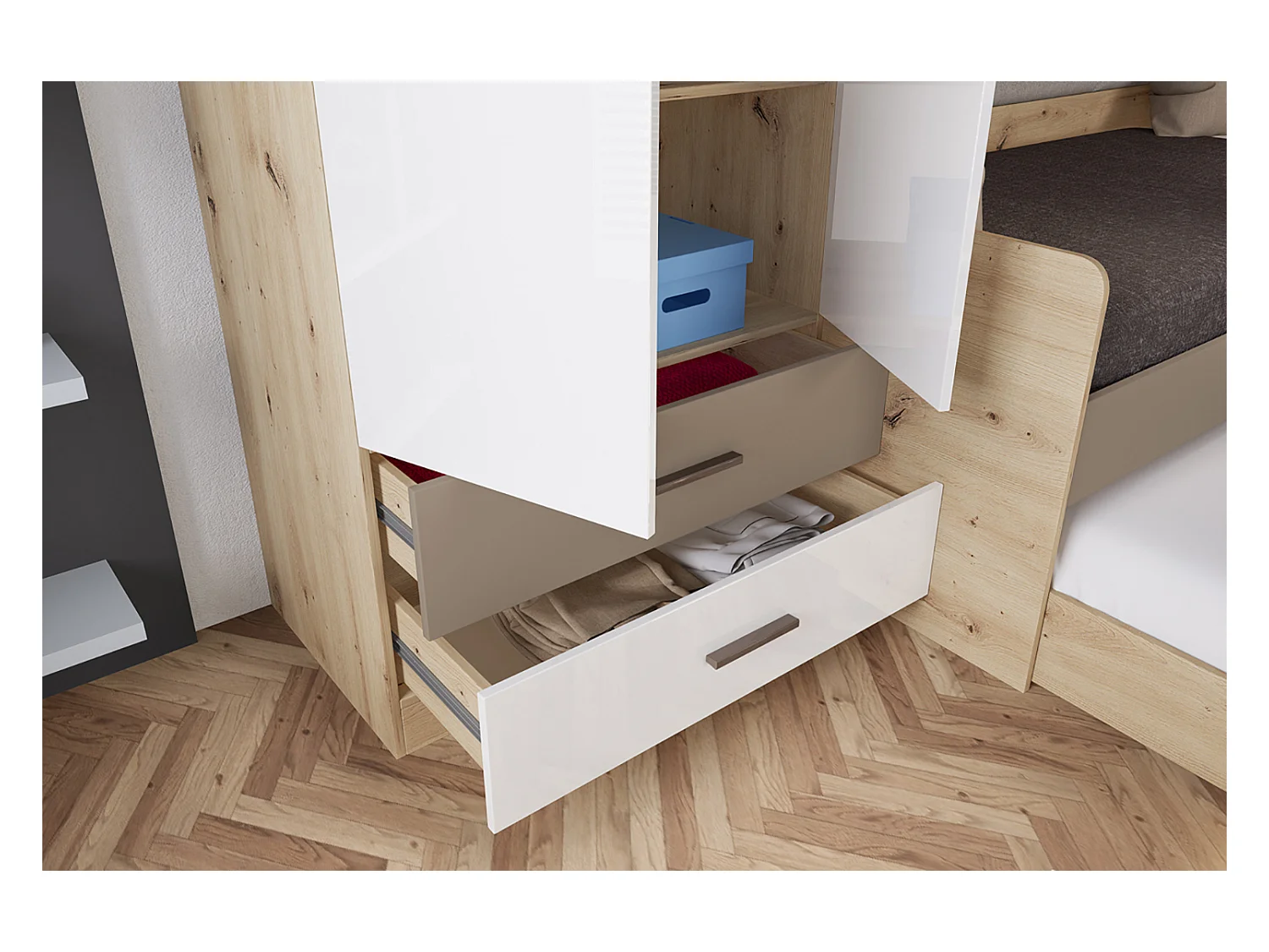 Cameretta completa rovere e bianco lucido due letti CCI14