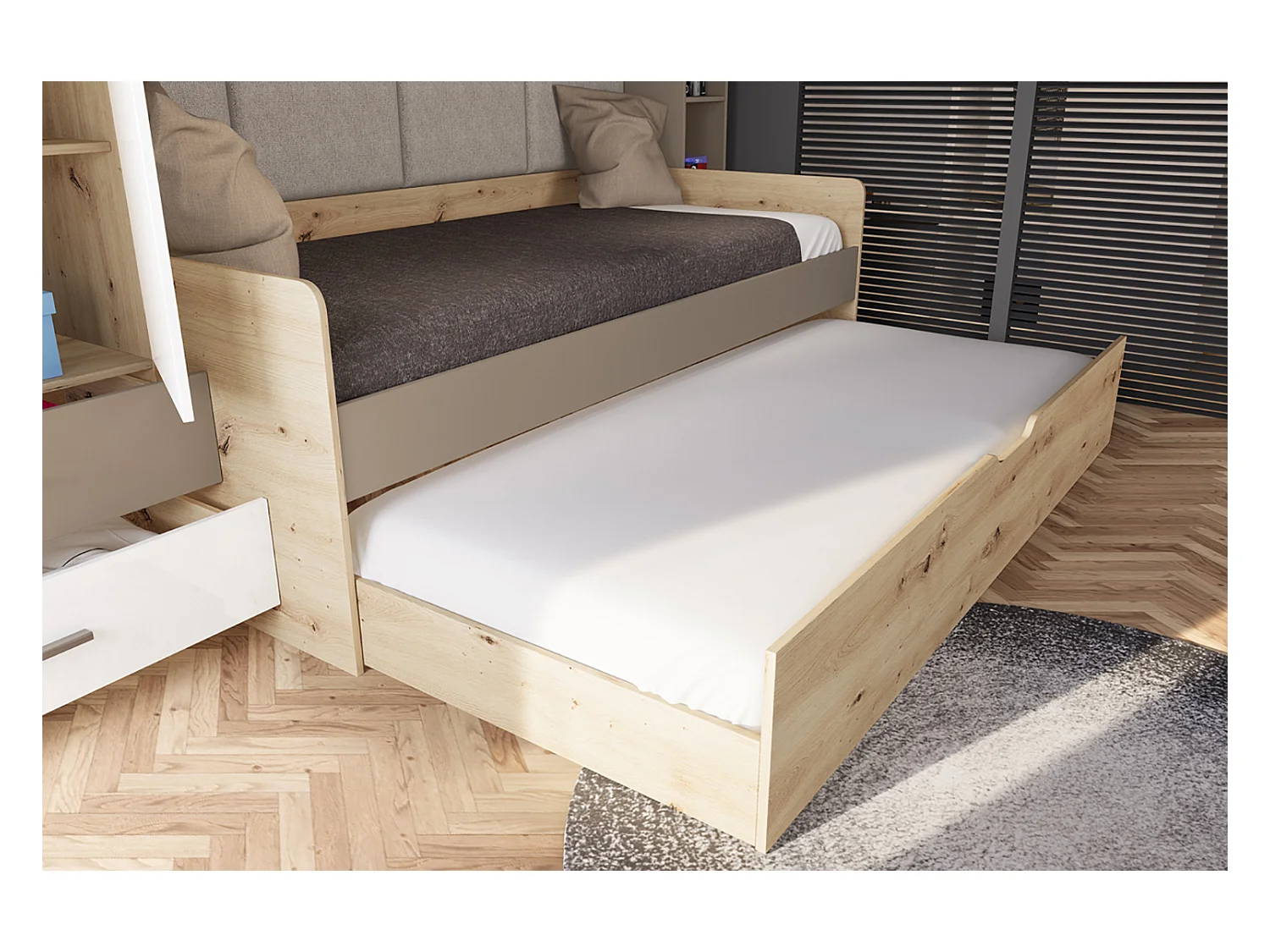 Cameretta completa rovere e bianco lucido due letti CCI14