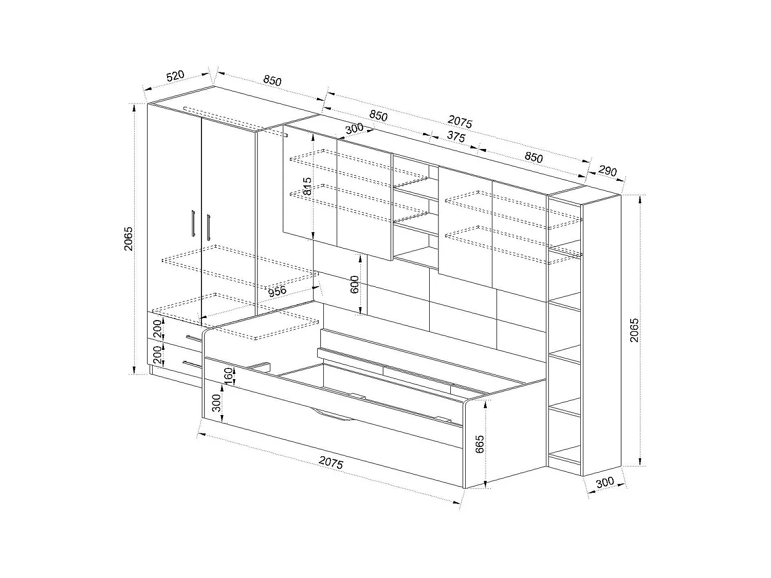 Cameretta completa rovere e bianco lucido due letti CCI14