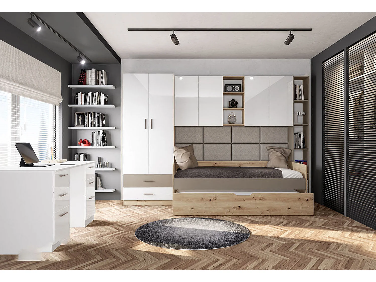 Cameretta completa rovere e bianco lucido due letti CCI14