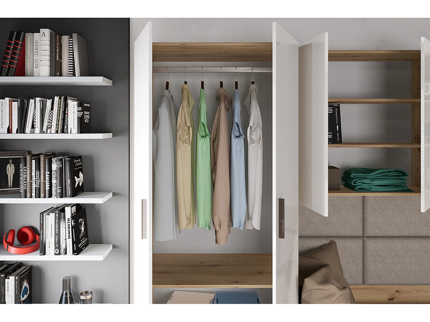 Cameretta completa rovere e bianco lucido due letti CCI14