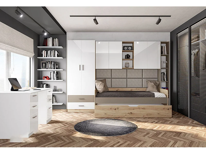 Cameretta completa rovere e bianco lucido due letti CCI14