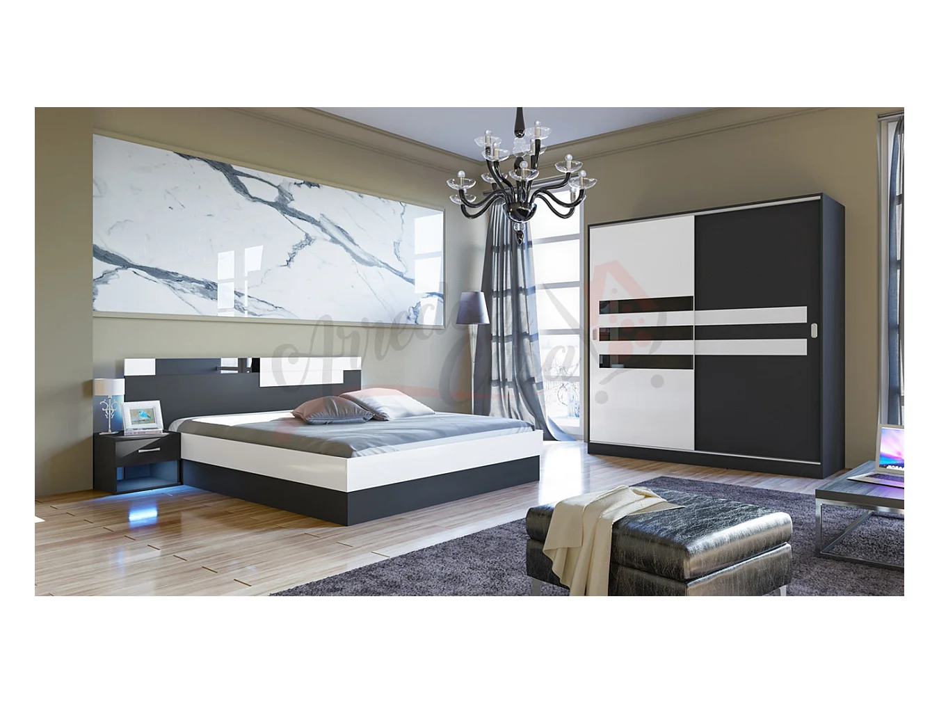 Camera da letto completa nera e bianca CDLI7022