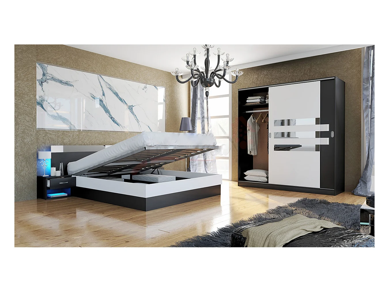 Camera da letto completa nera e bianca CDLI7022