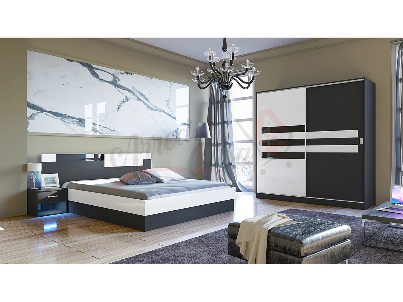 Camera da letto completa nera e bianca CDLI7022