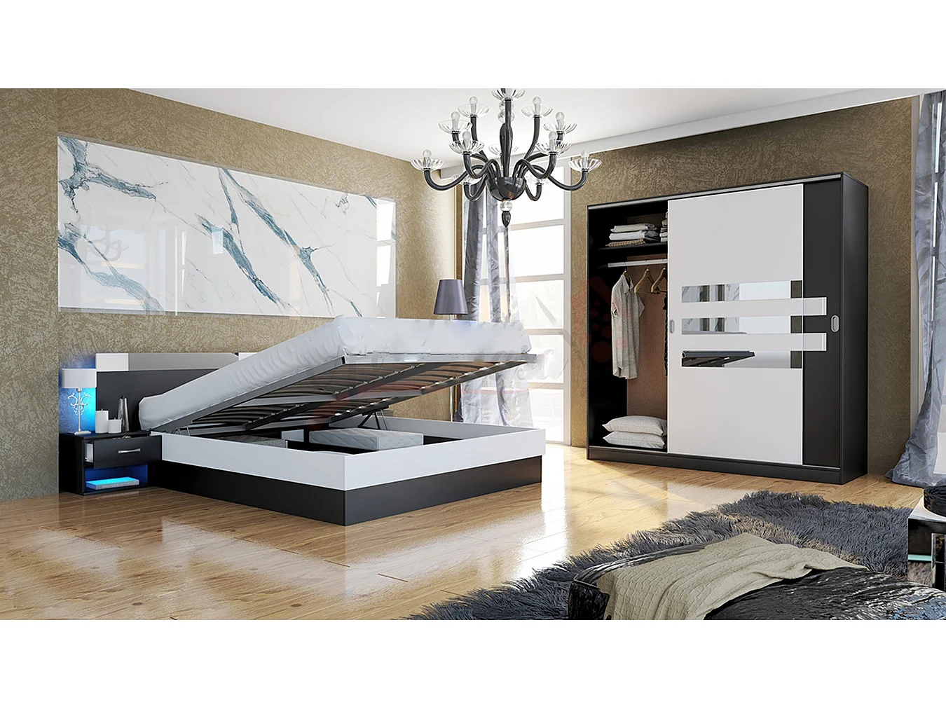 Camera da letto completa nera e bianca CDLI7022