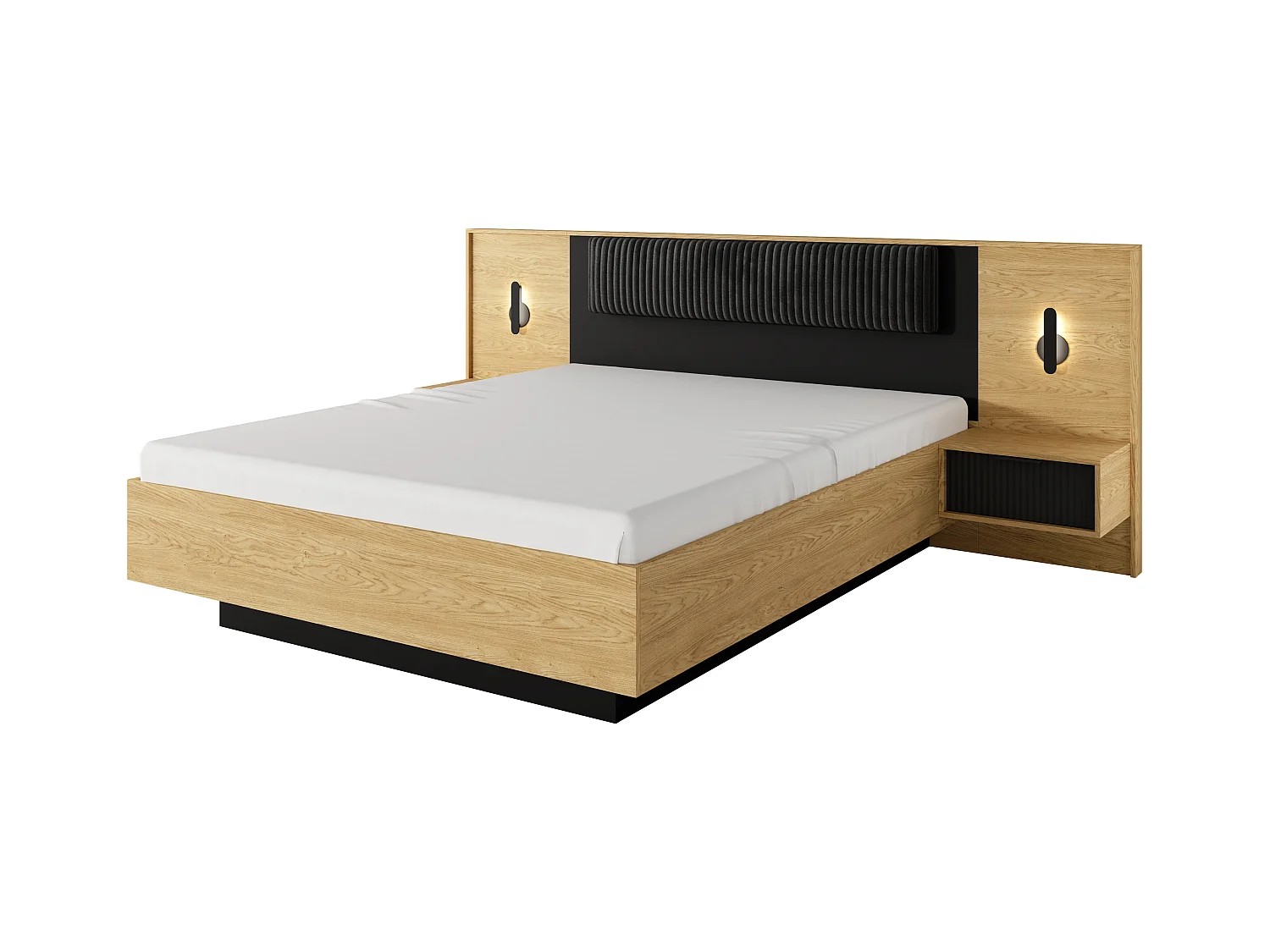 Camera da letto matrimoniale completa moderna rovere naturale e nero CDLLK3