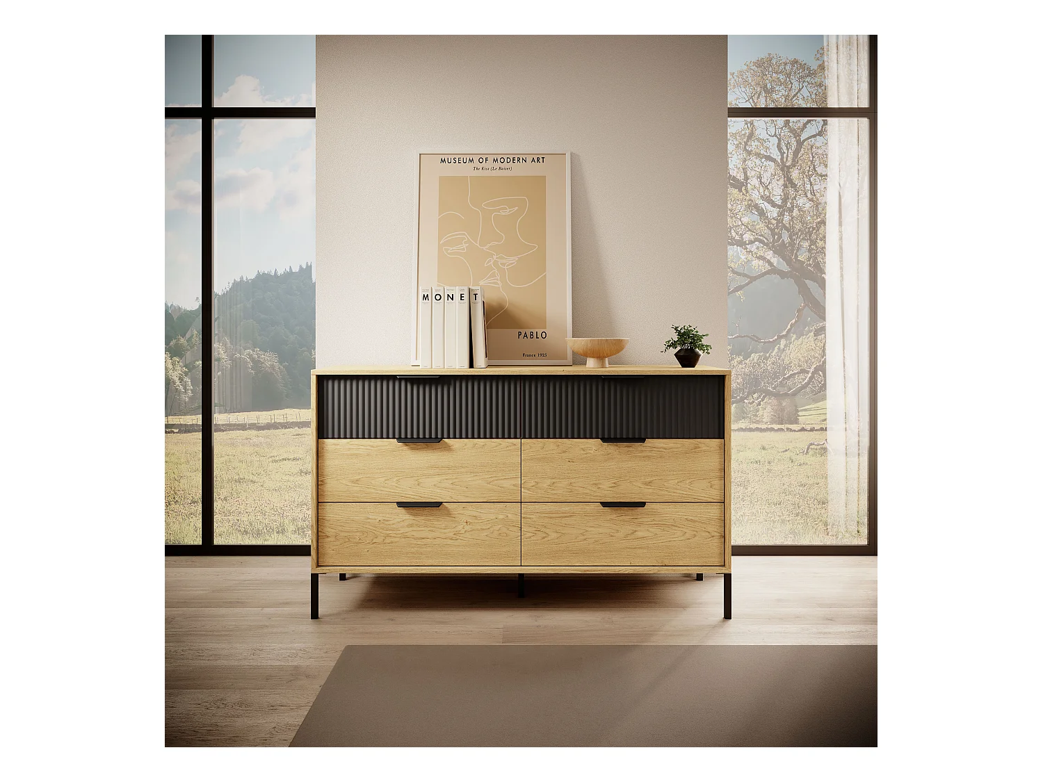 Camera da letto matrimoniale completa moderna rovere naturale e nero CDLLK3