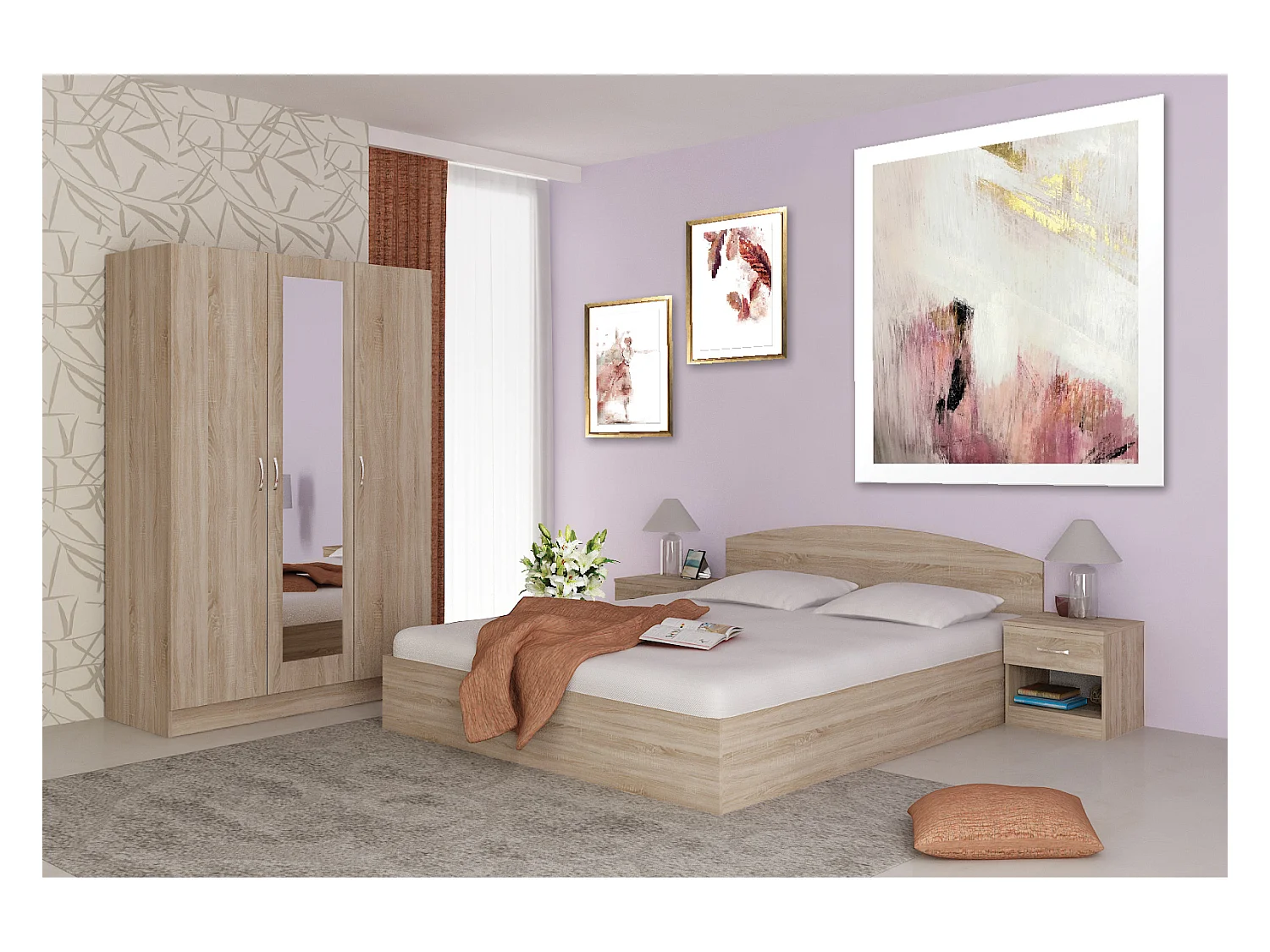 Camera matrimoniale da letto 160x200 completa effetto legno sonoma CMG41